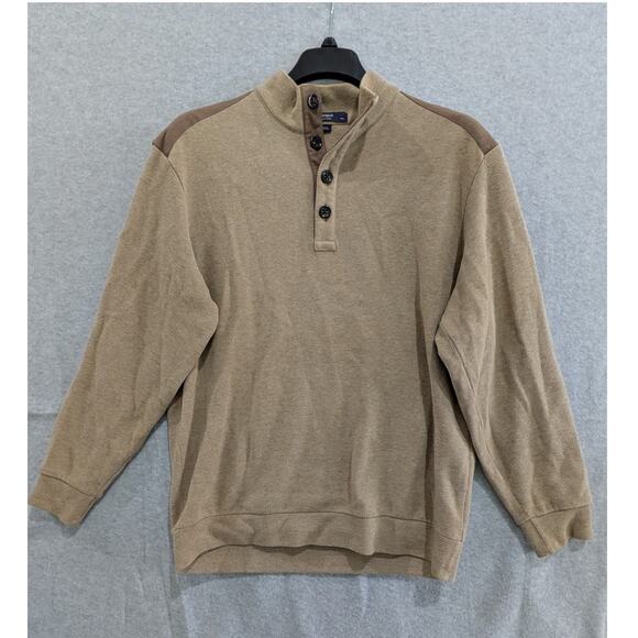 Daniel Cremieux Sweater Mens Large Cotton Henley Elbow Patched  Pullover Brown - Picture 1 of 10